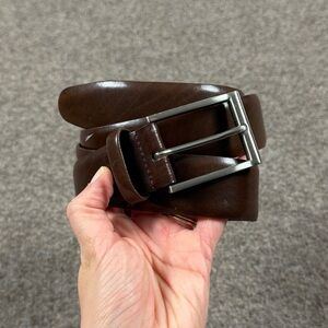 Fullum & Holt Brown Genuine Leather Belt Mens Size 36 Silver Toned Square Buckle